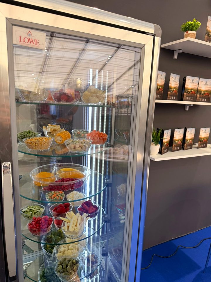 IQF frozen strawberries, mango and vegetables in the Egy Berries freezer display at SIAL Paris